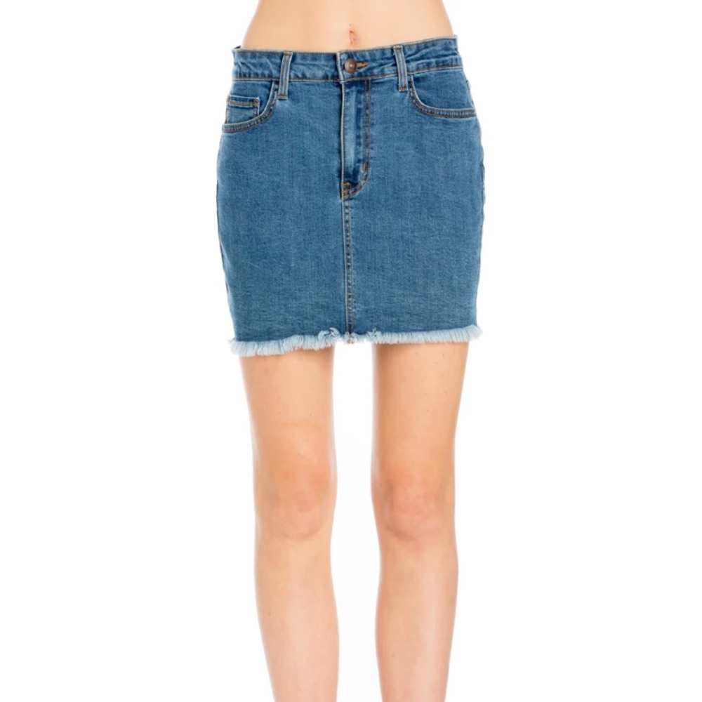 O2 Denim Ain’t No Other High Waisted Denim Skirt, Medium Wash
